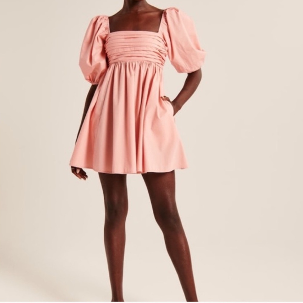 NWOT Abercrombie & Fitch Pink Emerson Puff Sleeves Mini Dress Small Petite